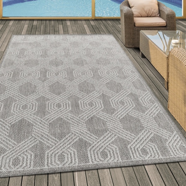 Teppich Terrasse Boho Design Grau